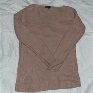 Blush Crew Neck Sweater with Ribbed Texture and Relaxed Fit